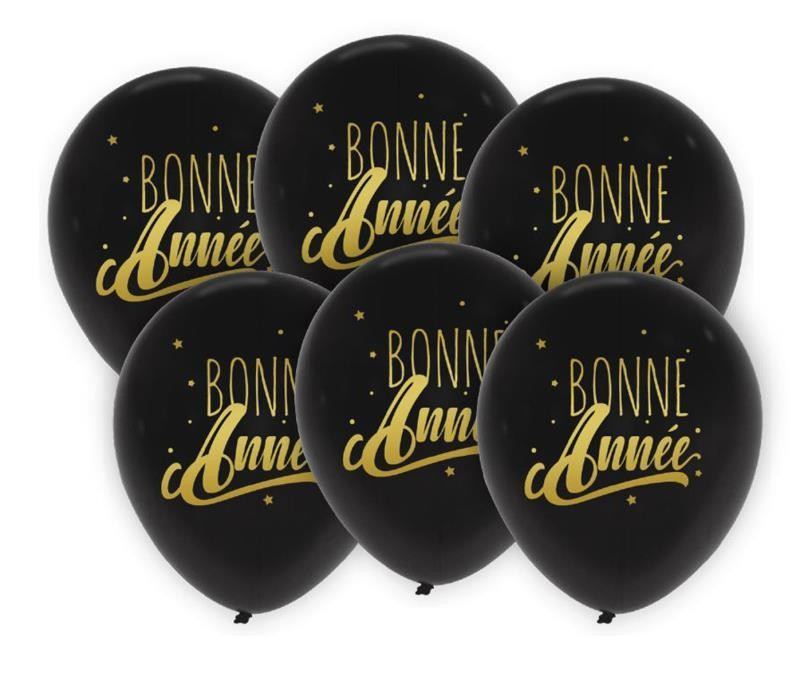 12 Ballons noir / or confetti / or / bonne année - L'Entrepôt de la Fête